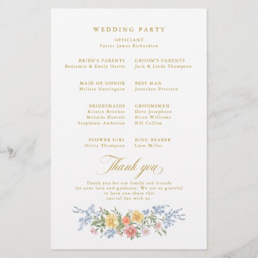 Soft Pastel Ornate Spring Gold  Wedding Program  (Achterkant)