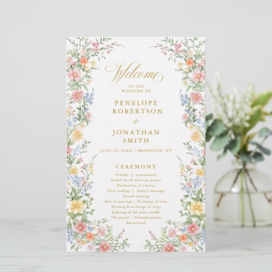 Soft Pastel Ornate Spring Gold  Wedding Program  (Staand voorkant)