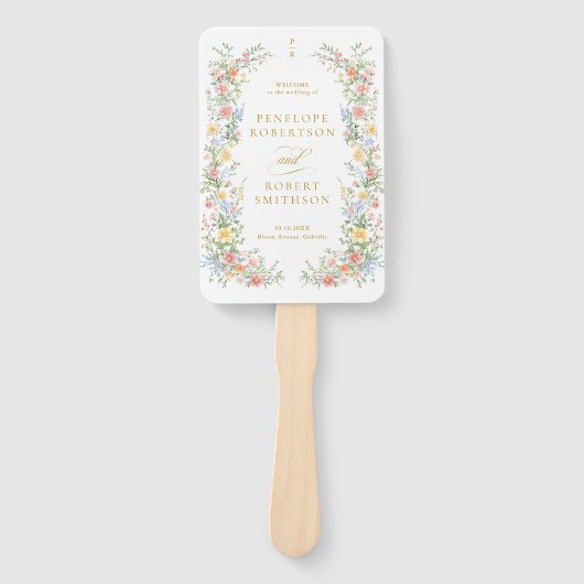 Soft Pastel Ornate Spring Gold Wedding Program Handwaaier (Voorkant)