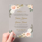 Soft Pastel Peach Floral Islamic Muslim Wedding Acryl Uitnodigingen (Insitu (Draagbaar))
