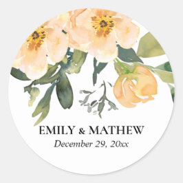 SOFT PASTEL PEACH PEONY FLORAL WATERVERF WEDING RONDE STICKER