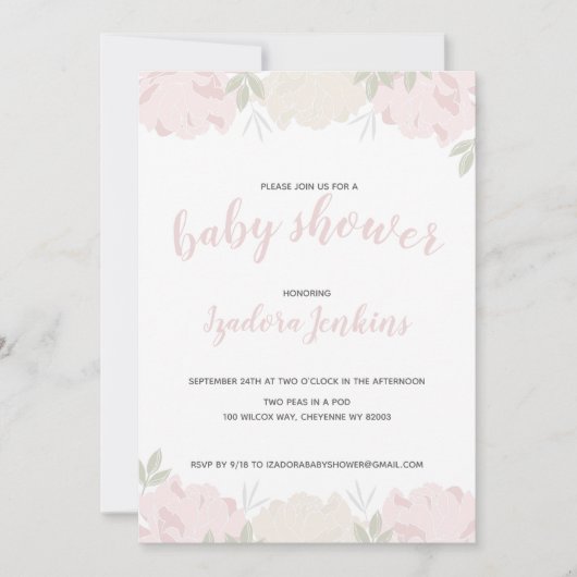 Soft Pastel Peonies Baby shower Party Kaart (Voorkant)