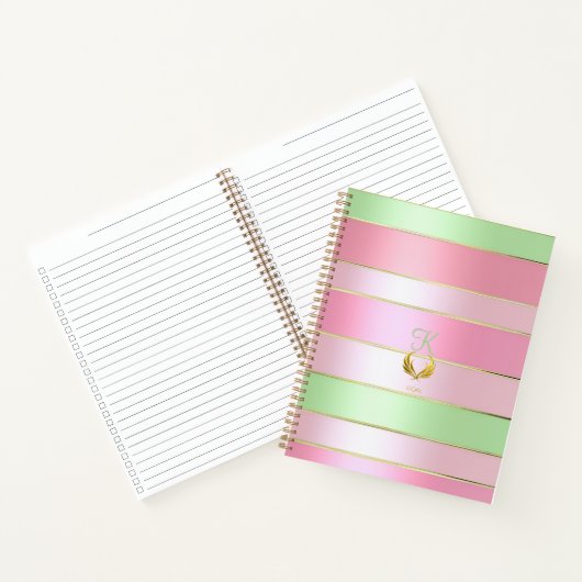 Soft Pastel Pink and Green Striped Notitieboek (Binnen)