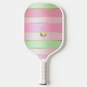 Soft Pastel Pink and Green Striped Pickleball Paddle (Achterkant)