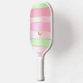 Soft Pastel Pink and Green Striped Pickleball Paddle (Links)