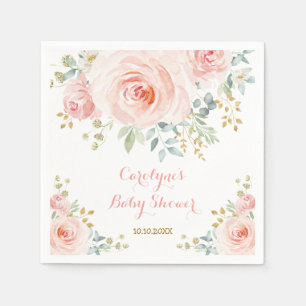Soft Pastel Pink Blush Waterverf Roos Baby shower Servet