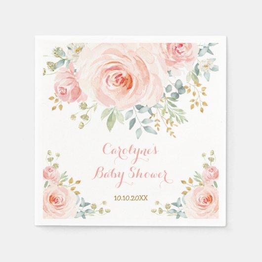 Soft Pastel Pink Blush Waterverf Roos Baby shower Servet (Voorkant)