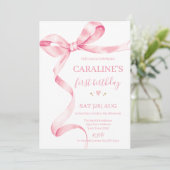 Soft Pastel Pink Bow 1st Birthday  Kaart (Staand voorkant)