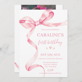 Soft Pastel Pink Bow 1st Birthday  Kaart