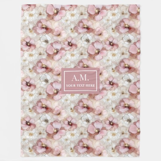 Soft Pastel Pink Delicate Floral Custom Name Throw Fleece Deken (Voorkant)