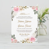 Soft Pastel Pink Floral Islamic Muslim Weduwen Kaart (Staand voorkant)
