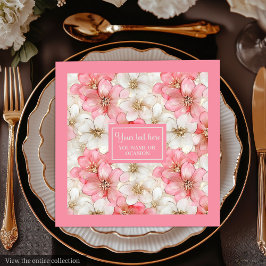 Soft Pastel Pink Gold Napkins Delicate Custom Name Servet