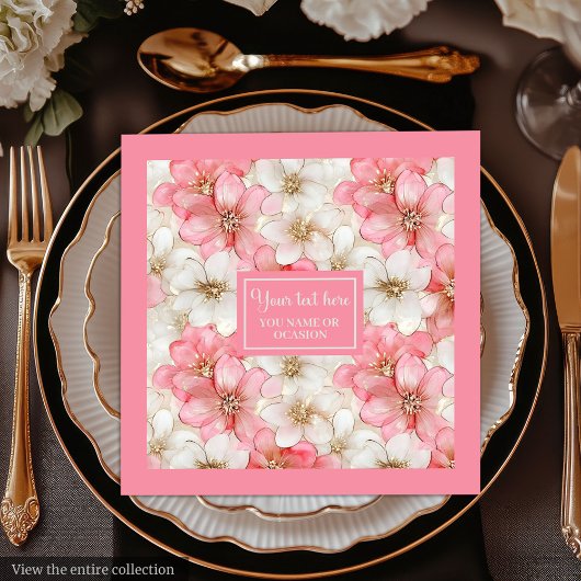 Soft Pastel Pink Gold Napkins Delicate Custom Name Servet