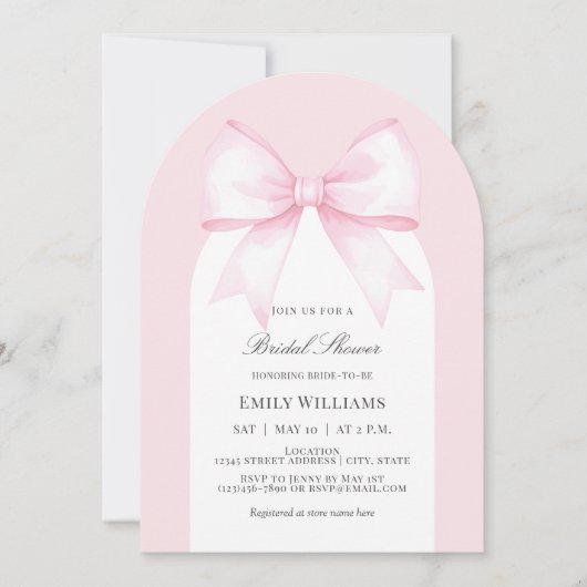 Soft Pastel Pink Ribbon Bow Vrijgezellenfeest Kaart (Voorkant)