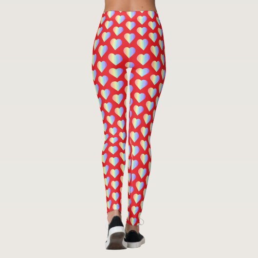 Soft Pastel Rainbow Hearts in Fire Red Leggings (Achterkant)