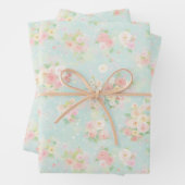 Soft Pastel Roos Pattern op Aqua achtergrond Inpakpapier Vel (In situ)