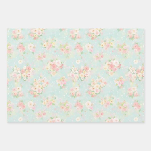 Soft Pastel Roos Pattern op Aqua achtergrond Inpakpapier Vel (Voorkant)