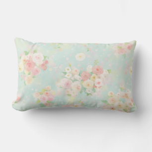 Soft Pastel Roos Pattern op Aqua achtergrond Kussen