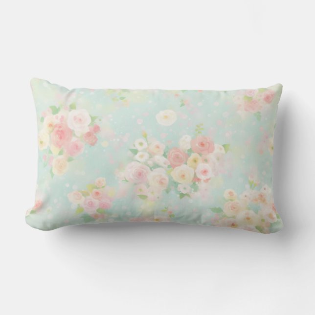 Soft Pastel Roos Pattern op Aqua achtergrond Kussen (Voorkant)