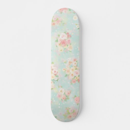 Soft Pastel Roos Pattern op Aqua achtergrond Persoonlijk Skateboard (Voorkant)