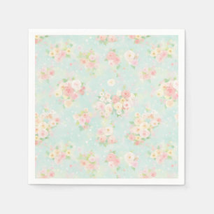 Soft Pastel Roos Pattern op Aqua achtergrond Servet