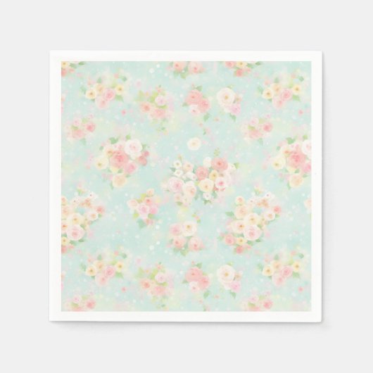 Soft Pastel Roos Pattern op Aqua achtergrond Servet (Voorkant)