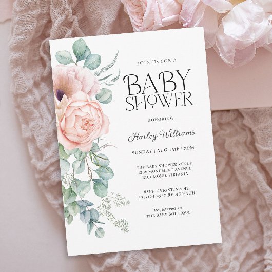 Soft Pastel Roze Bloemen Meisje Baby shower Kaart