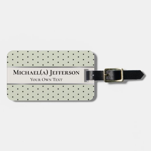 Soft Pastel Sage Green and Black Polka Dot Elegant Bagagelabel (Voorkant horizontaal)