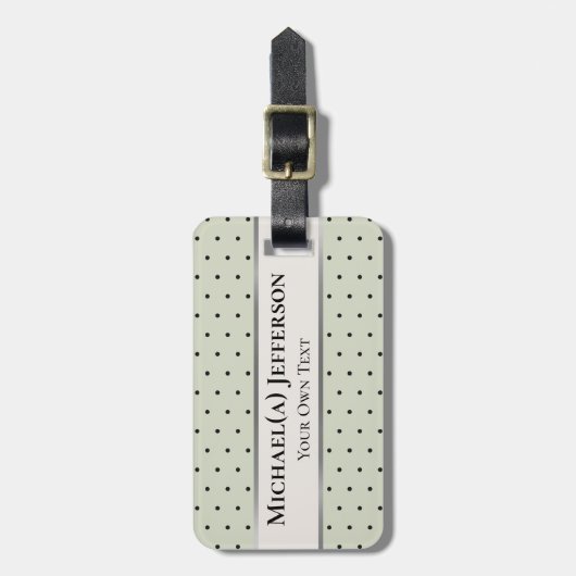 Soft Pastel Sage Green and Black Polka Dot Elegant Bagagelabel (Voorkant verticaal)