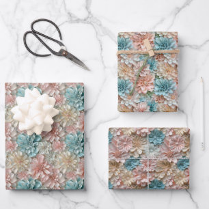 Soft Pastel Sculptural Flower 2D Pattern in Blush Inpakpapier Vel