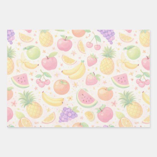 Soft Pastel Seamless Fruit Pattern Inpakpapier Vel (Voorkant 3)