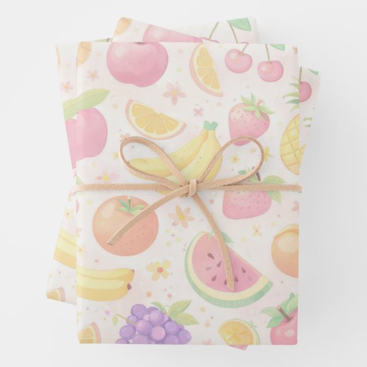 Soft Pastel Seamless Fruit Pattern Inpakpapier Vel (In situ)