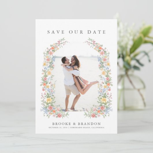 Soft Pastel Spring Garden Trouwfoto Save The Date (Staand voorkant)