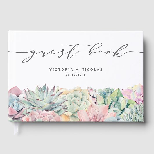 Soft Pastel Succulent Watercolor Garland Wedding Gastenboek (Voorkant)