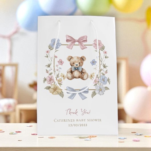 Soft Pastel Teddy Bear Baby Shower Thank You Bag Medium Cadeauzakje