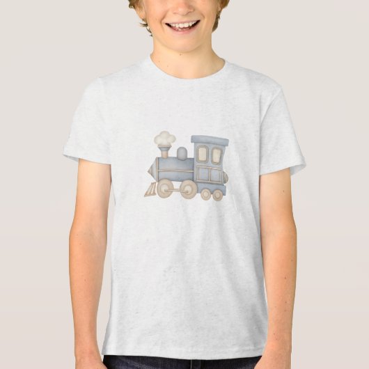 Soft Pastel Toy Train Locomotive Illustration Tri-Blend Shirt (Voorkant)