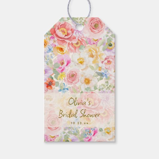 Soft Pastel Watercolor Floral Bridal Shower Custom Cadeaulabel (Voorkant)