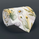 Soft Pastel Watercolor Floral  Stropdas<br><div class="desc">Bring gentle springtime serenity to your wardrobe with this enchanting cream necktie painted in soft watercolor florals! Delicate white daisies with sunny golden centers, tiny yellow wildflowers, slender green stems, feathery leaves, and subtle budding accents float across a warm off-white/cream background in light pastel washes of pale yellow, sage green,...</div>