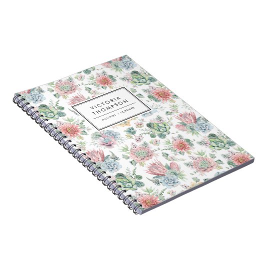 Soft Pastel Watercolor Succulents Pattern Notitieboek (Rechterzijde)