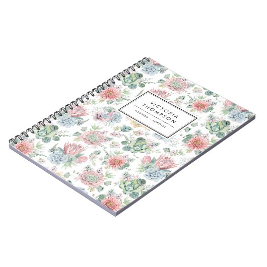 Soft Pastel Watercolor Succulents Pattern Notitieboek (Linkerzijde)