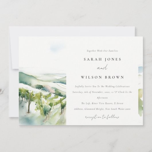 Soft Pastel Watercolor Vineyard Landscape Wedding Kaart (Voorkant)