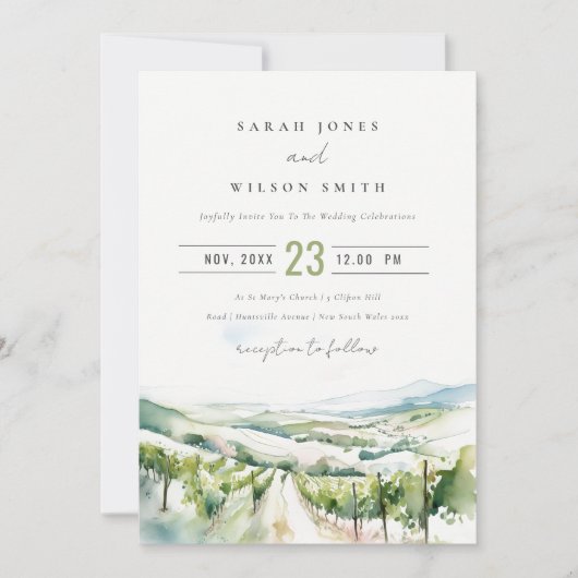Soft Pastel Watercolor Vineyard Landscape Wedding Kaart (Voorkant)
