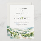 Soft Pastel Watercolor Vineyard Landscape Wedding Kaart (Voorkant / Achterkant)