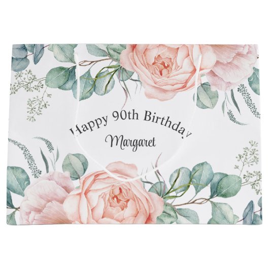 Soft Pastel Waterverf Bloemen 90ste Verjaardag Groot Cadeauzakje (Voorkant)