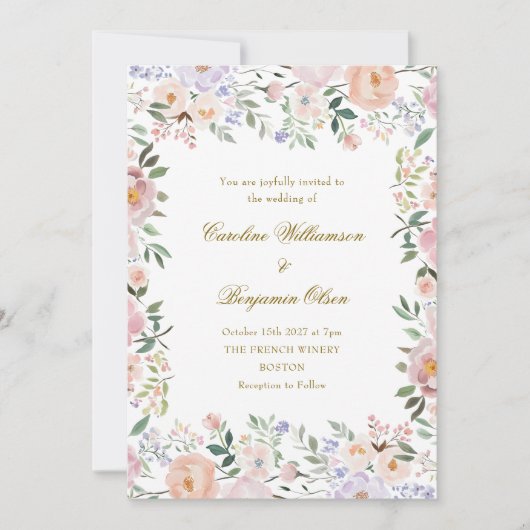 Soft Pastel Waterverf Bloementuin Trouwen Kaart (Voorkant)