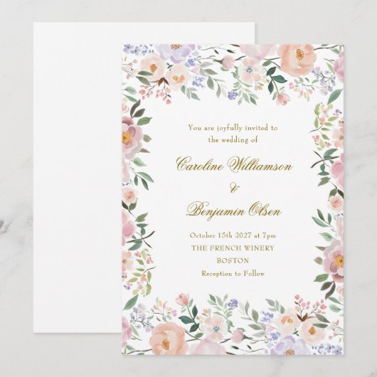 Soft Pastel Waterverf Bloementuin Trouwen Kaart (Voorkant / Achterkant)
