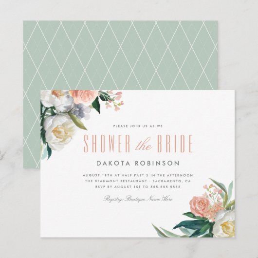 Soft Pastel Waterverf Floral Vrijgezellenfeest Uitnodiging Briefkaart (Voorkant / Achterkant)