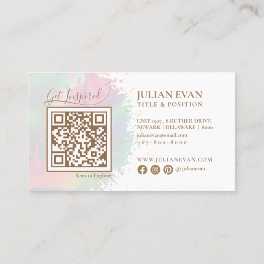 Soft Pastel Waterverf Holografisch Script Wit Visitekaartje (Achterkant)