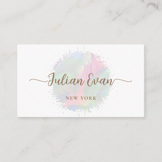 Soft Pastel Waterverf Holografisch Script Wit Visitekaartje (Voorkant)