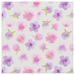 Soft Pastel Waterverf Pink and Lavender Flowers.j Stof